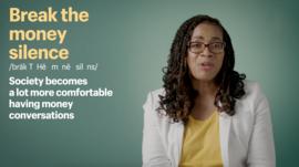 image of speaker with a definition about what it means to break the money silence. Breaking the money silence means society becomes a lot more comfortable having money conversations. 