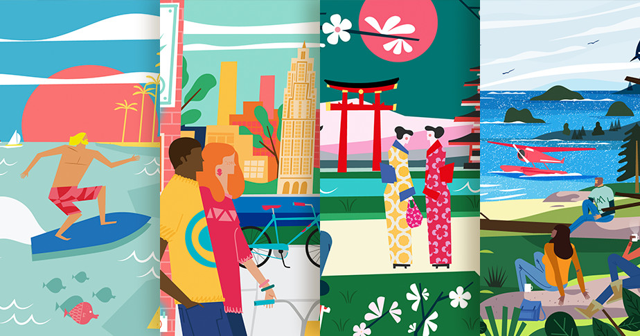 Collage of illustrated cities