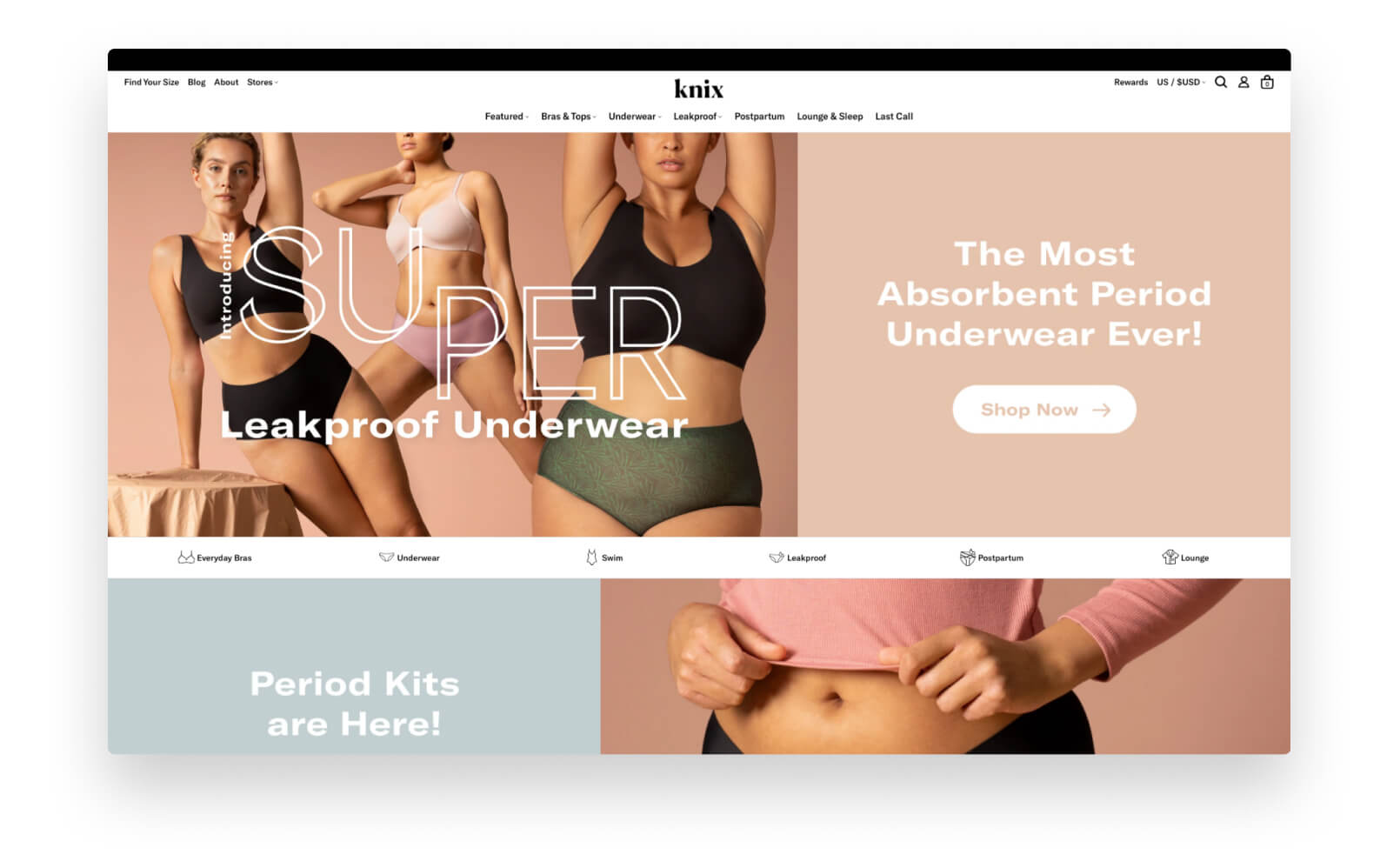 Knix's website on desktop