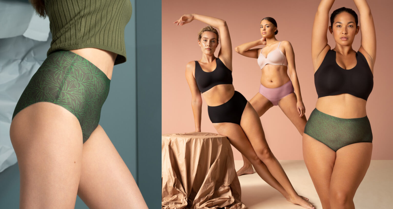 Women stretching, wearing Knix garments