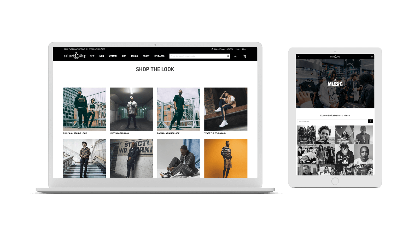 The Culture Kings' online store is responsive and works across many devices, like laptops, tablets, and phones.